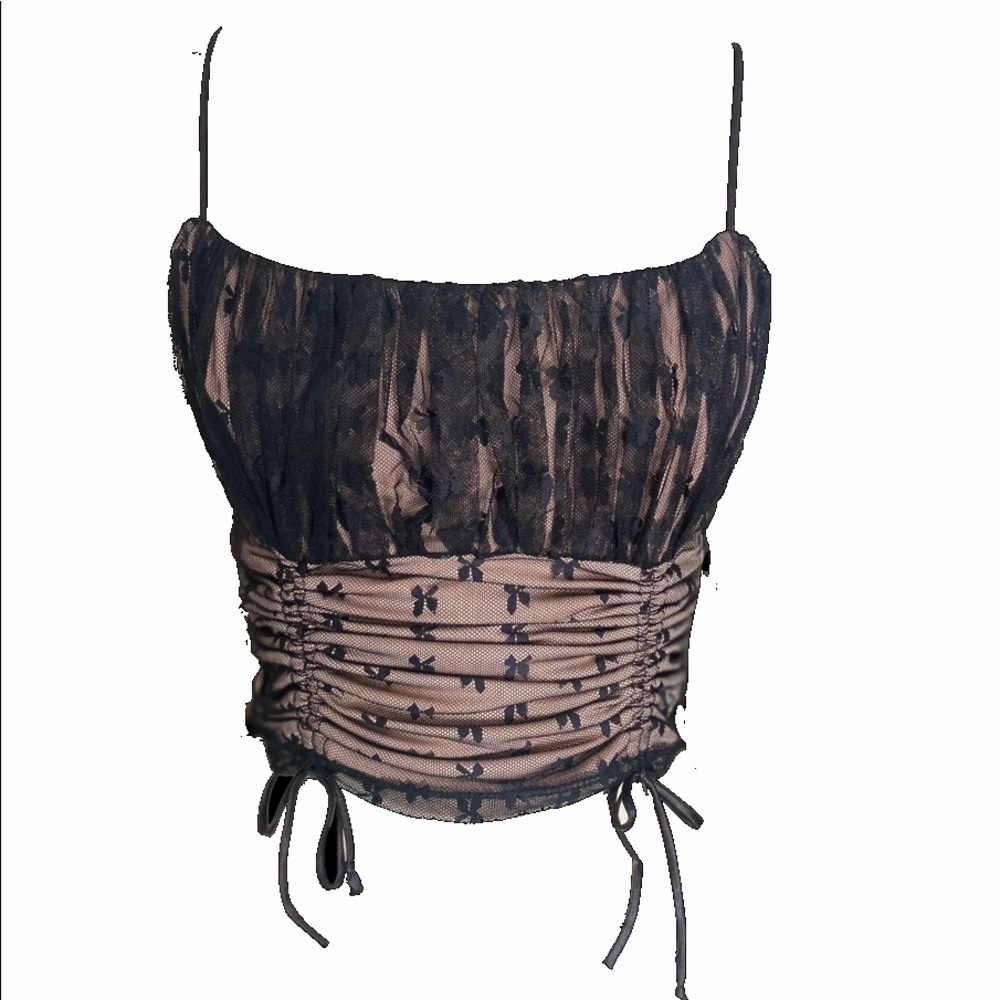 Ruched laced tank cropped top